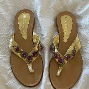 NWT MERCEDEH from Monte Carlo gold leather & purple jewels eu40 9.5 10 US approx